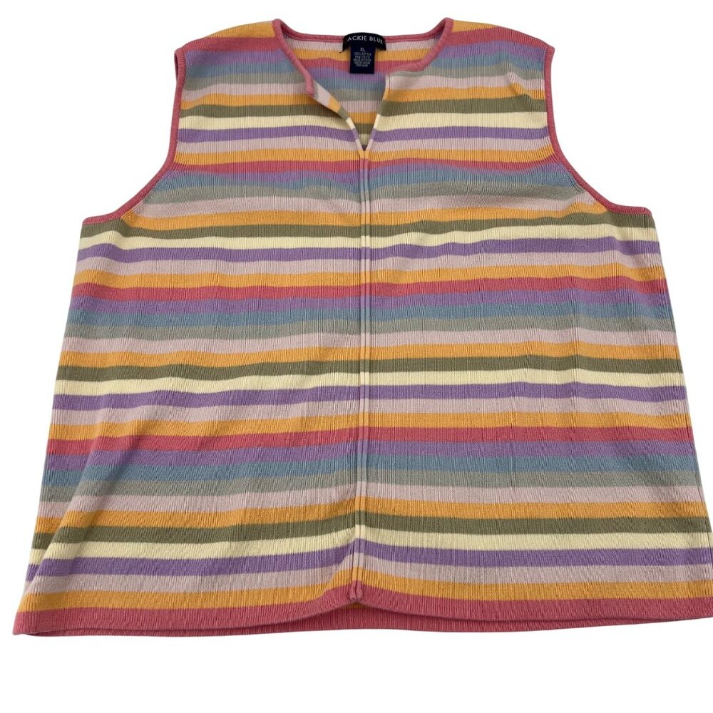 Jackie‎ Blue Vintage Striped Sleeveless Cotton Knit Top XL Multicolor 80s 90s